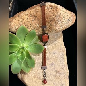 Women’s Leather Red Coral Wired Braclet